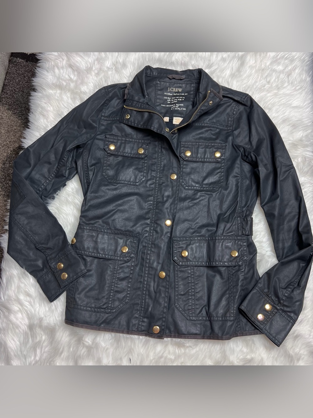 J. Crew Black Utility Jacket with Gold-Tone Hardware Black Coated